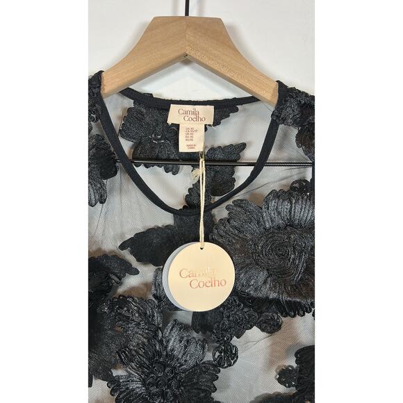 NWT CAMILA COELHO Pull On Set Embroidered Floral Black Top And Maxi Skirt Sz XS - Picture 3 of 10